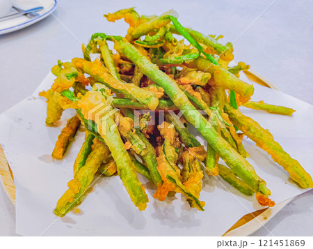 Crispy fried morning glory at restaurant. Crispy fried morning glory at restaurant. 121451869