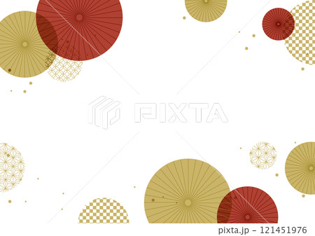 和風 傘 赤 グラフィック フレーム 背景素材 121451976