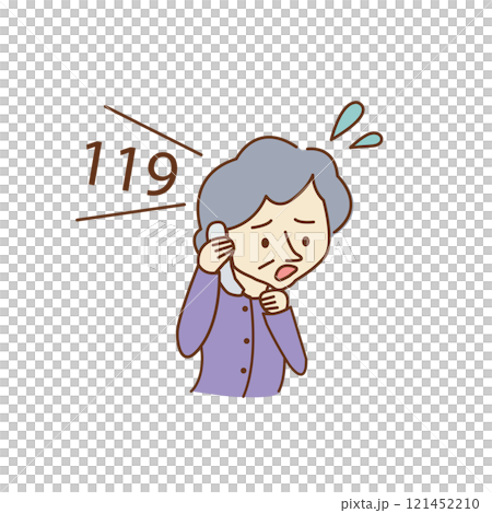 119番通報する高齢女性のイラスト 121452210