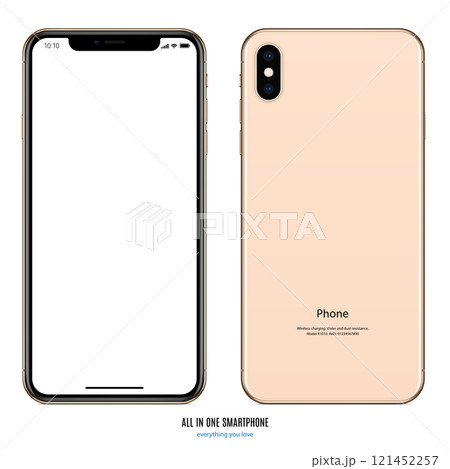 smartphone mockup gold color with blank screen front and back on white background. stock vector illustration eps10 smartphone mockup gold color with blank screen front and back on white background. stock vector illustration eps10 121452257