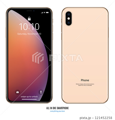 smartphone mockup gold color with colored screen front and back on white background. stock vector illustration eps10 smartphone mockup gold color with colored screen front and back on white background. stock vector illustration eps10 121452258