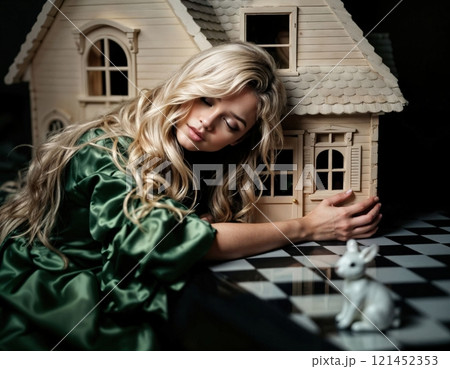 Blonde with a dollhouse. 121452353