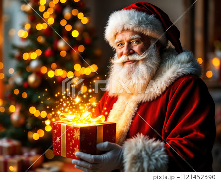 Cute Santa with a gift. 121452390
