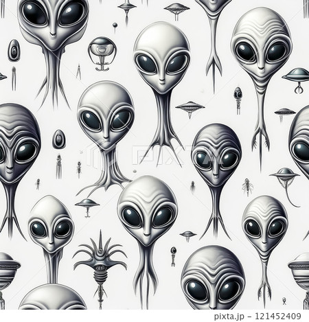 繰り返しシームレスでいろいろな種類の宇宙人のイラスト素材 121452409