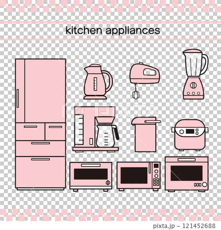 Simple kitchen appliances illustration set pink Simple kitchen appliances illustration set pink 121452688