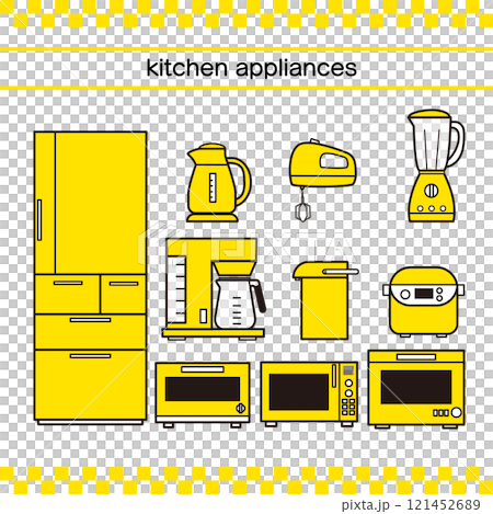 Simple kitchen appliances illustration set yellow Simple kitchen appliances illustration set yellow 121452689