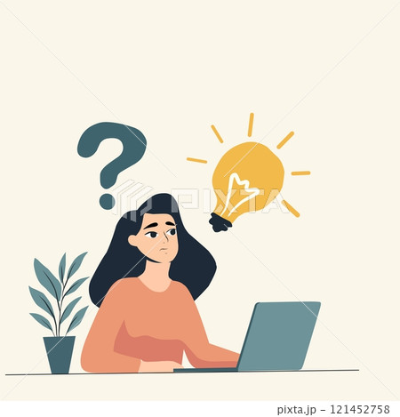 flat vector icon of business woman working on 121452758
