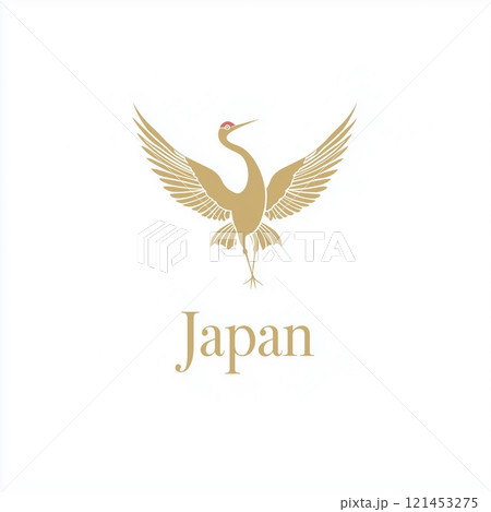 金色のツルとJAPANのロゴ 金色のツルとJAPANのロゴ 121453275