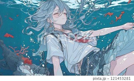 水中を泳ぐ少女 121453281