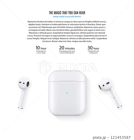 wireless headphones with charging case top view on a white background. devices mockup. stock vector illustration wireless headphones with charging case top view on a white background. devices mockup. stock vector illustration 121453587