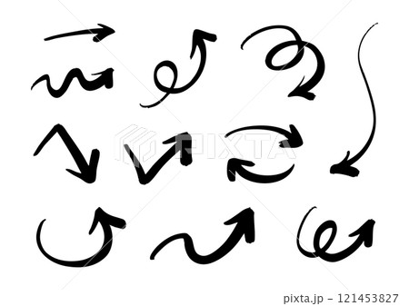 ベクターの筆ペンの手書きの矢印セット 白黒 121453827