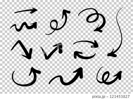 ベクターの筆ペンの手書きの矢印セット 白黒 121453827