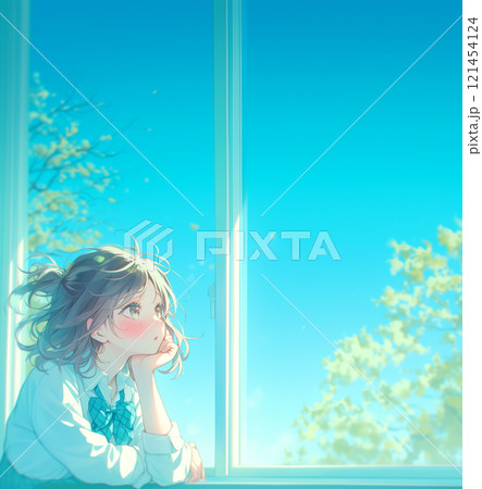 外を眺める女子高生 外を眺める女子高生 121454124