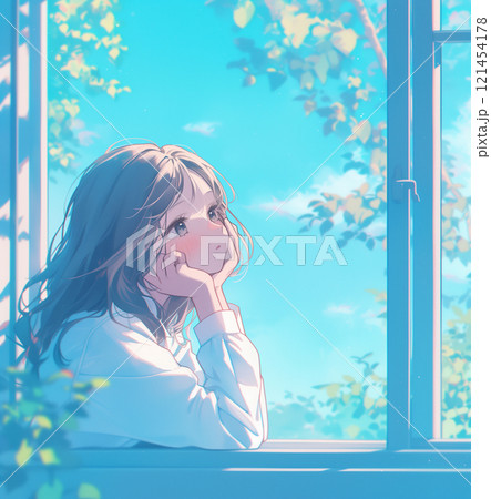 外を眺める女子高生 121454178