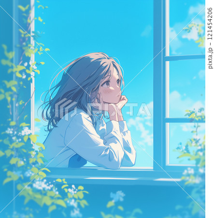 外を眺める女子高生 121454206