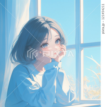 外を眺める女子高生 121454211