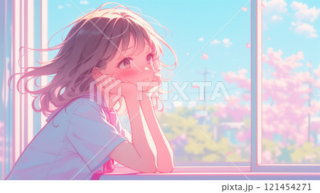 外を眺める女子高生 121454271