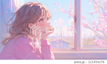 外を眺める女子高生 121454279