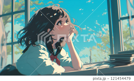 外を眺める女子高生 121454479
