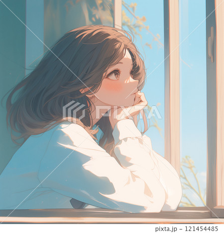 外を眺める女子高生 121454485