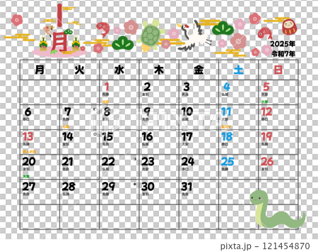 2025 年 1 月曆從星期一開始 121454870