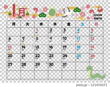 2025年1月カレンダー月曜始まり 121454871