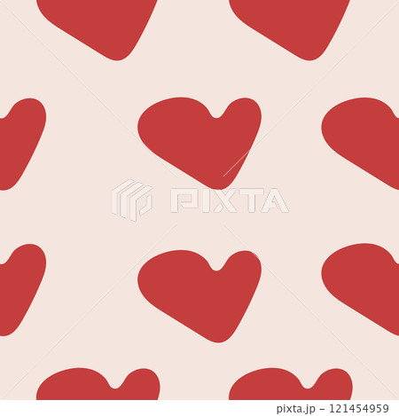 Red hand drawn heart seamless pattern. Simple flat design for banner, greeting card, wrapping paper, print, Valentine's day invitation poster. 121454959