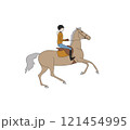 A beautiful girl riding a horse gallops 121454995