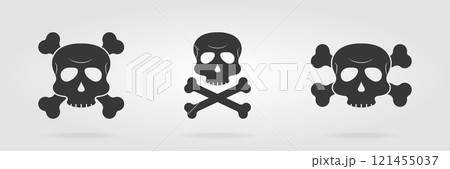 Set of skull icon with crossbones. Danger symbol of skeleton on grey background. Cross bone icon. Vector Set of skull icon with crossbones. Danger symbol of skeleton on grey background. Cross bone icon. Vector 121455037