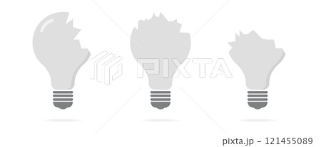 Broken lamp concept on white background. Set of crashed bulb. Cartoon vector 121455089