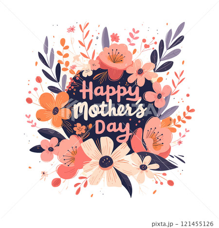 A colorful flowery design with the words Happy Mother's Day written in cursive. The design is meant to convey a sense of warmth and love for mothers on this special day 121455126
