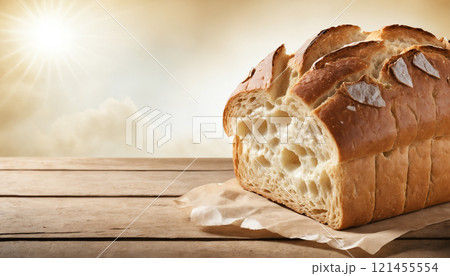 sliced bread on wooden board 121455554