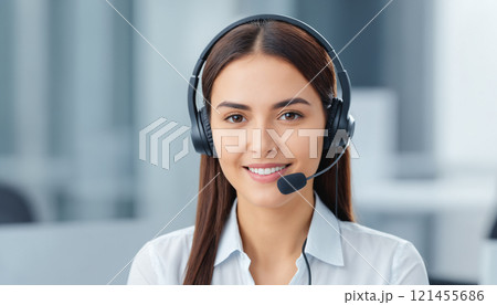 smiling business woman call center with headset 121455686