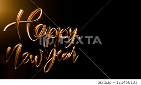 Text Happy New Year in gold. Abstract 3D illustrat 121456133