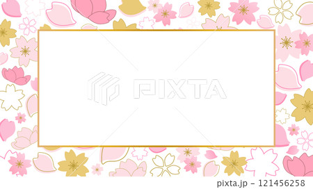 白地の和風なさくらのベクターフレーム背景イラスト素材【文字なし】【横長】 白地の和風なさくらのベクターフレーム背景イラスト素材【文字なし】【横長】 121456258