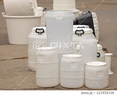 White Plastic Barrels 121456336