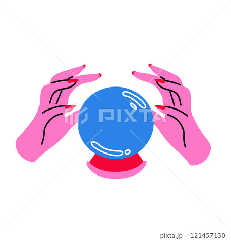 Magic crystal ball  in hands of fortune teller. 121457130