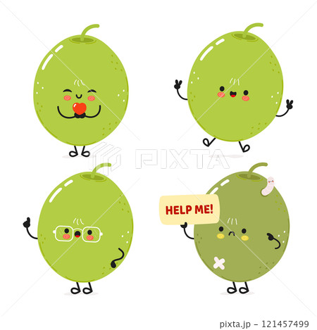 Funny Green olive characters bundle set. Vector hand drawn doodle style cartoon character illustration icon design. Cute Green olive mascot character collection 121457499