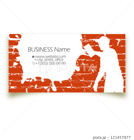 Master plasterer in uniform plastering a wall business card concept 121457877