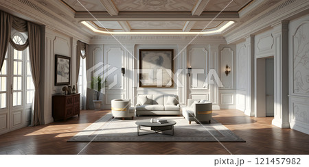 classic apartments in a modern style with a white walls 121457982