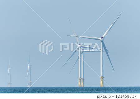 View of the Offshore wind power systems off the western coast of Taiwan. 121459517