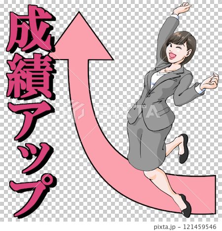 ジャンプして喜びを表現するスーツ姿の若い女性_成績アップ 121459546