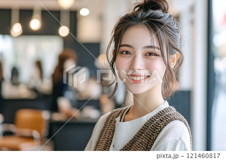 ニットベストを着たオシャレな女性「AI生成画像」 ニットベストを着たオシャレな女性「AI生成画像」 121460817