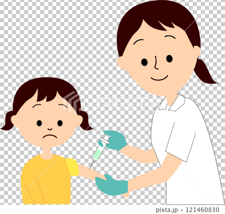 A girl receiving a vaccination from a nurse A girl receiving a vaccination from a nurse 121460830