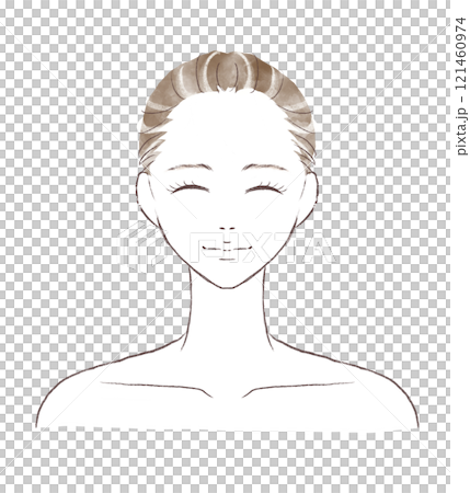 Watercolor illustration of a woman smiling and looking towards you Watercolor illustration of a woman smiling and looking towards you 121460974