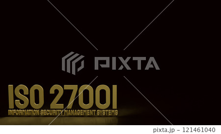 The Gold iso 27001 and gear on Black background 3d rendering. 121461040
