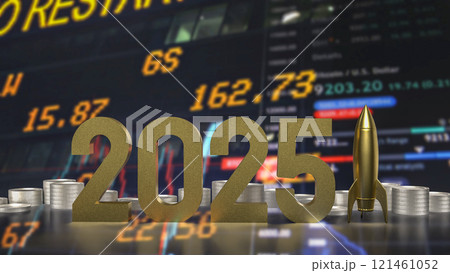 The 2025 Number and rocket for Business concept 3d rendering. The 2025 Number and rocket for Business concept 3d rendering. 121461052