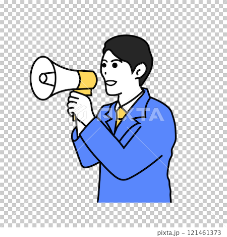 Illustration of a man in a suit using a megaphone Illustration of a man in a suit using a megaphone 121461373