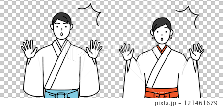 神官和巫女驚訝地舉起了手 121461679