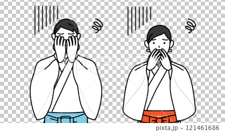 神官和巫女低下頭，摀住臉 121461686